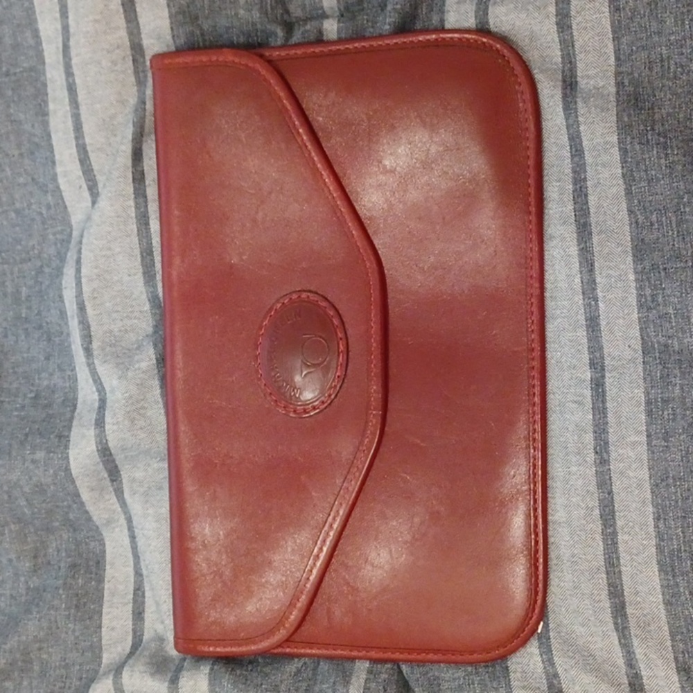 Michael Green Vintage Leather Red/Brown Envelope Clutch Purse, 10" x 6.25"